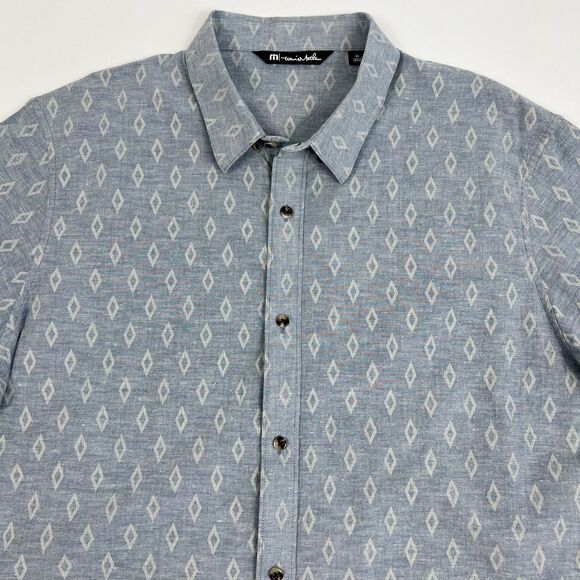 Travis Mathew Blue Gray Diamond Print Short Sleeve Button Down Shirt Men’s XL - Picture 3 of 8